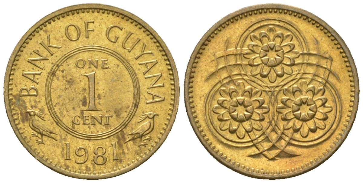 Гайана 1 цент 1981 KM 31 никель латунь 4124-357