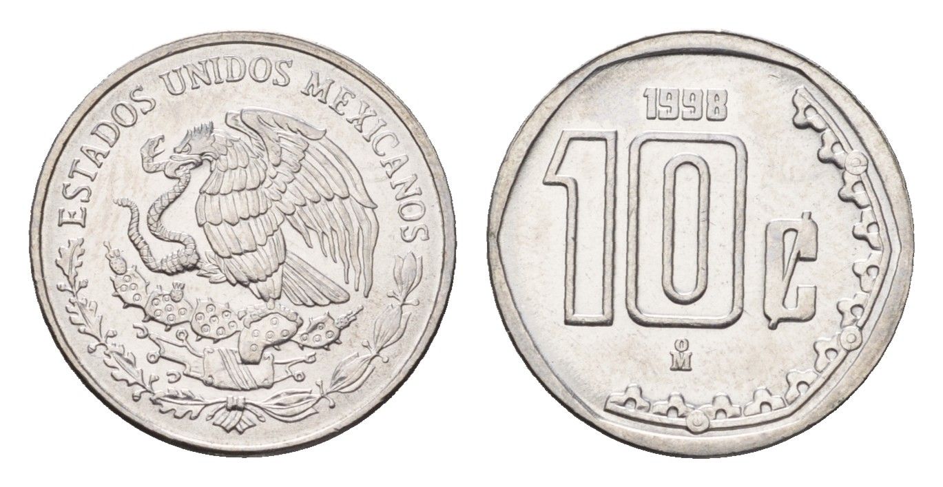 Мексика 10 сентаво 1998 KM 547 нержавеющая сталь UNC 4684-1249