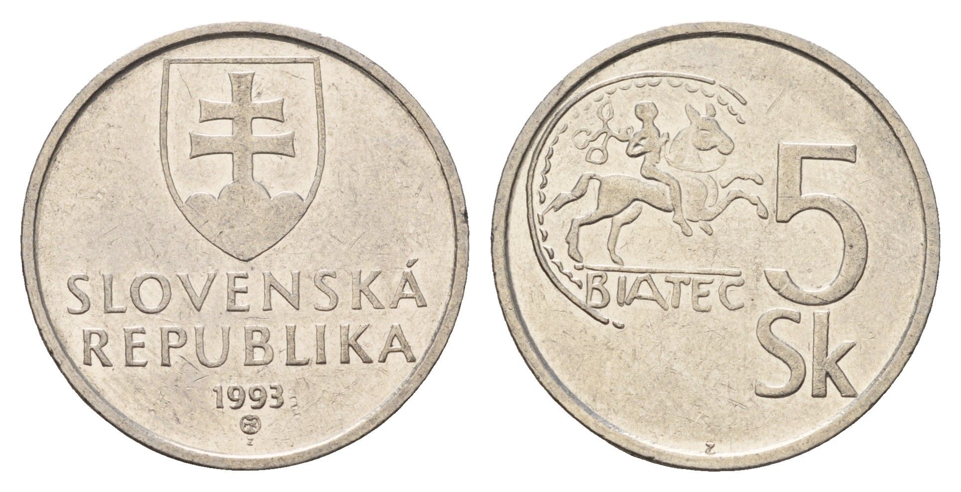 Словакия 5 крон 1993 KM 14 сталь плакированная никелем 4703-652