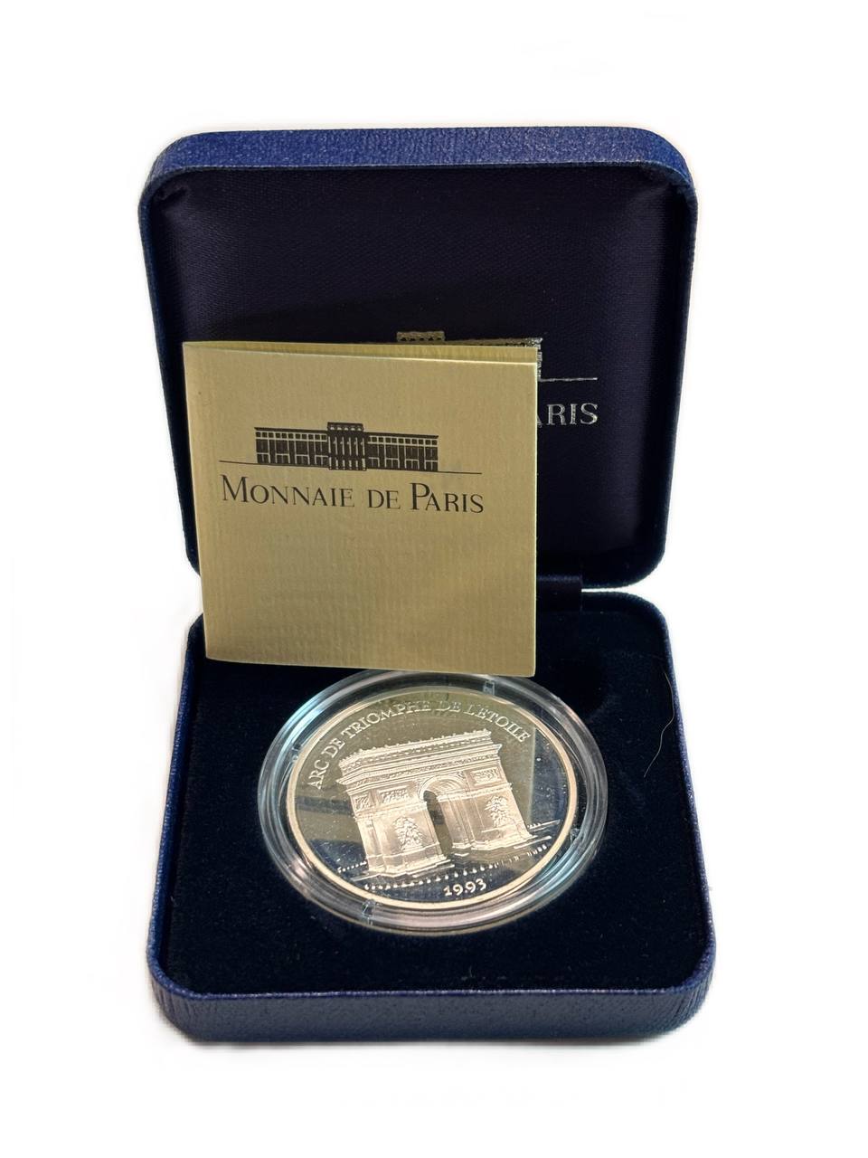 Франция 100 франков - 15 экю 1993 серия архитектурные монументы европы (Триумфальная арка в Париже), в оригинальной коробке, сертификат KM 1031 серебро  PROOF  1-6-4-66