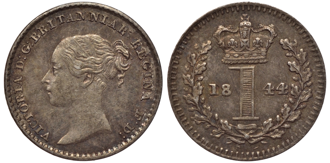 Великобритания 1 пенни 1844 Виктория (1937-1901) KM 727, Spink 3920 серебро PROOFLIKE 1523-1345