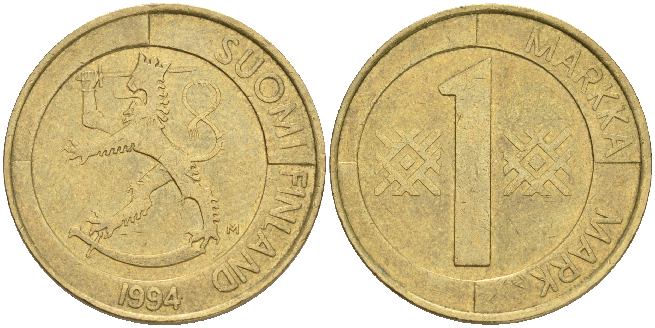 ФИНЛЯНДИЯ 1 МАРКА 1994 M KM 76 алюминиевая бронза 4556-525