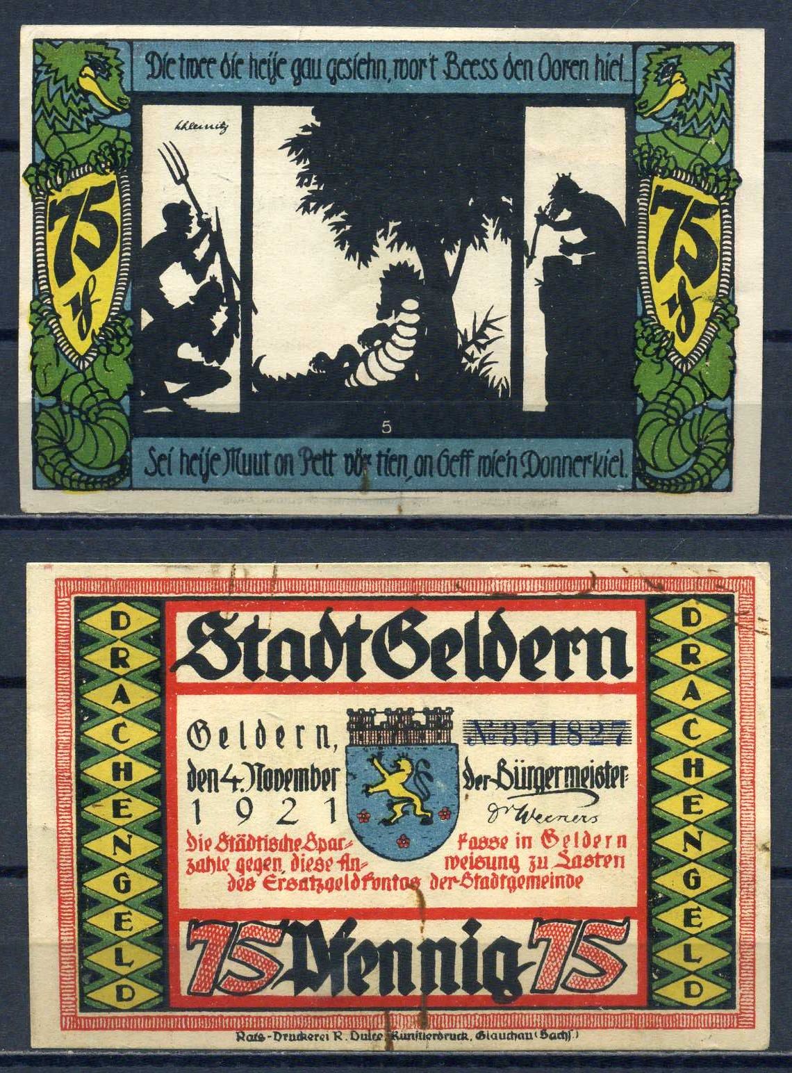 Гельдерн (Пруссия) 75 пфеннигов 1921 бумага aUNC 7556-3-1-1