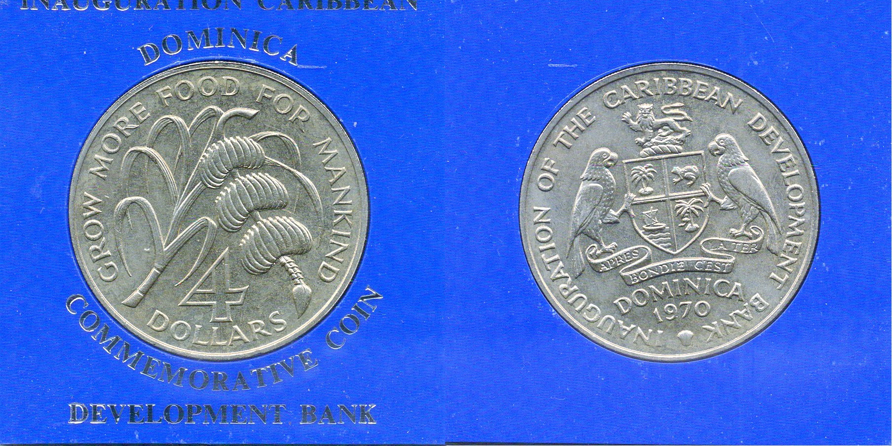 Доминика 4 доллара 1970 ФАО, в оригинальной упаковке KM 11 медно-никель BU 7-7-24