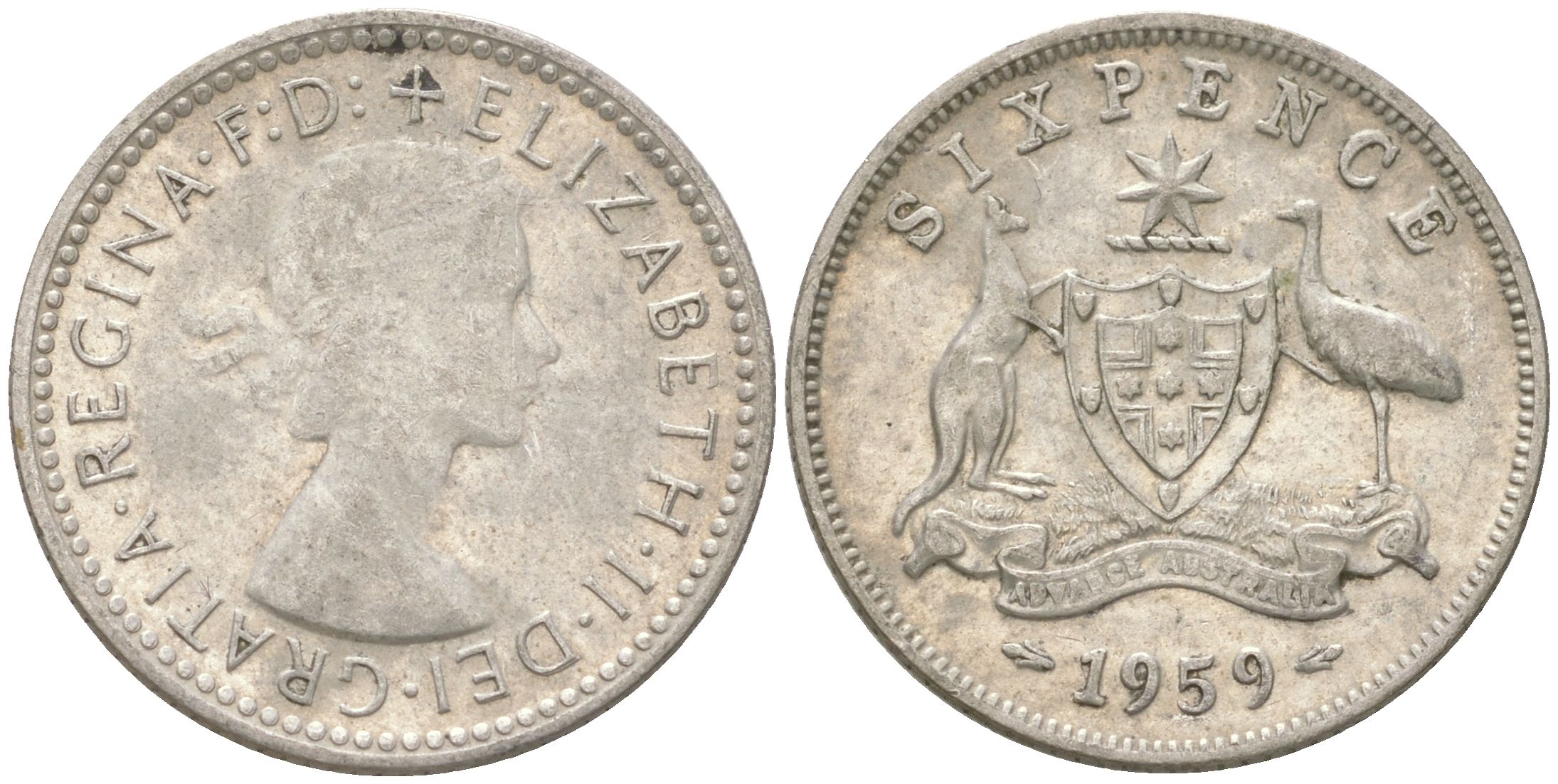 Австралия 6 пенсов 1959 Елизавета II (1952-2022) KM 58 серебро 4623-256