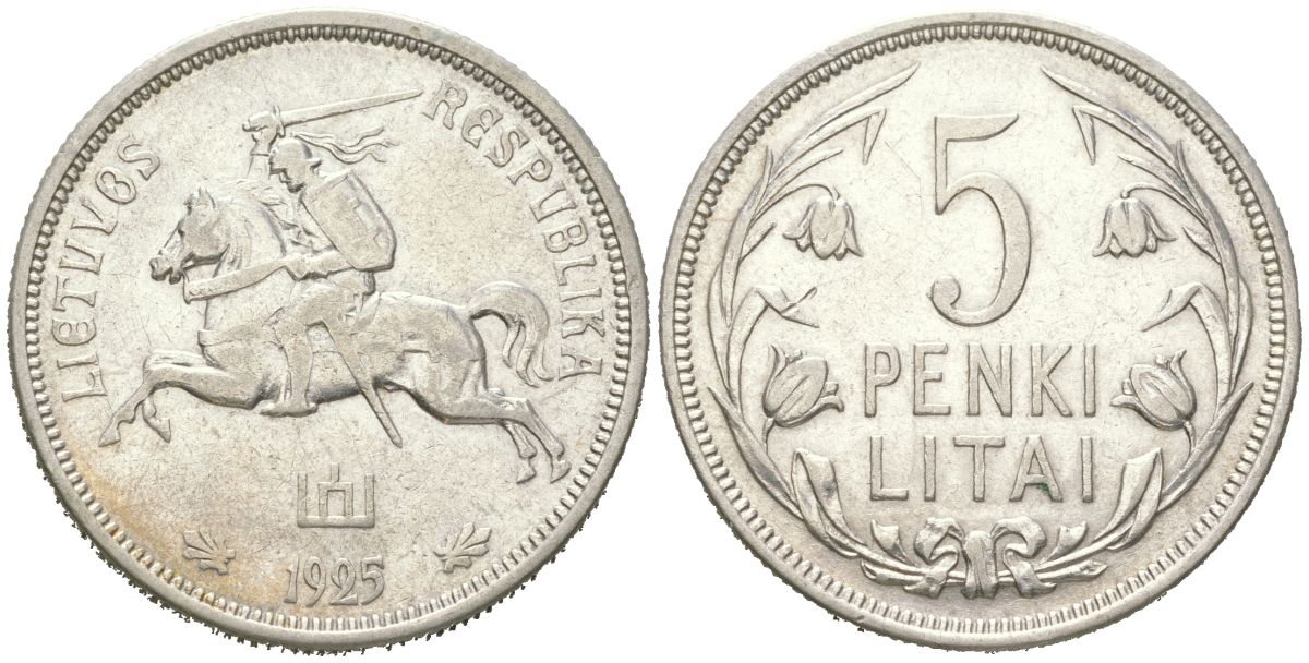 Литва 5 лит 1925 KM 78 серебро 81-715