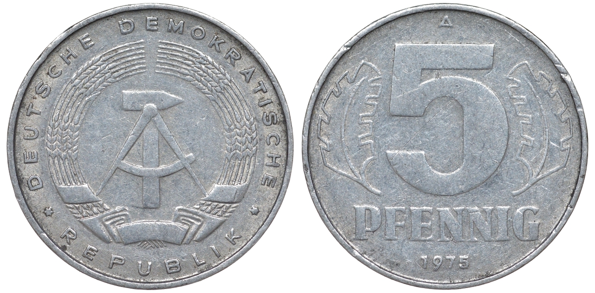 ГДР 5 ПФЕННИГОВ 1975 A KM 9.1 алюминий 62-312