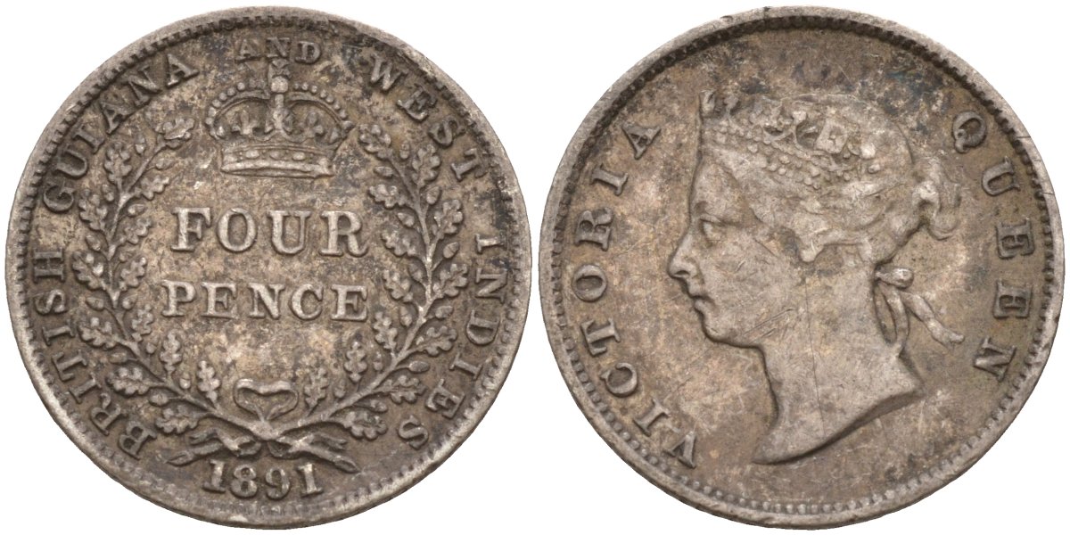 Британская Гвиана и Вест-Индия 4 пенса 1891 Виктория (1837-1901) KM 26 серебро 633-1735