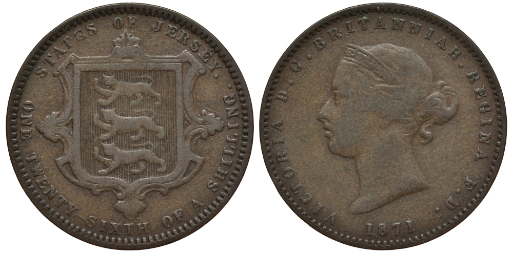 Джерси 1/26 шиллинга 1871 Виктория (1837-1901) KM 4 бронза 650-824