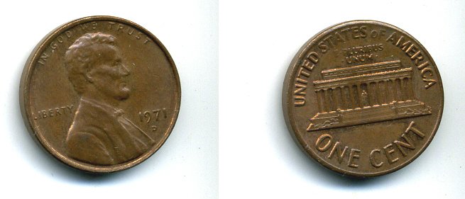 США 1 ЦЕНТ 1971 D, ЛИНКОЛЬН KM 201 медь цинк 46-552