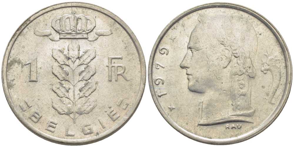 БЕЛЬГИЯ 1 ФРАНК 1979 BELGIE, БОДУЭН I (1951-1993) KM 143.1 медно-никель 119-647