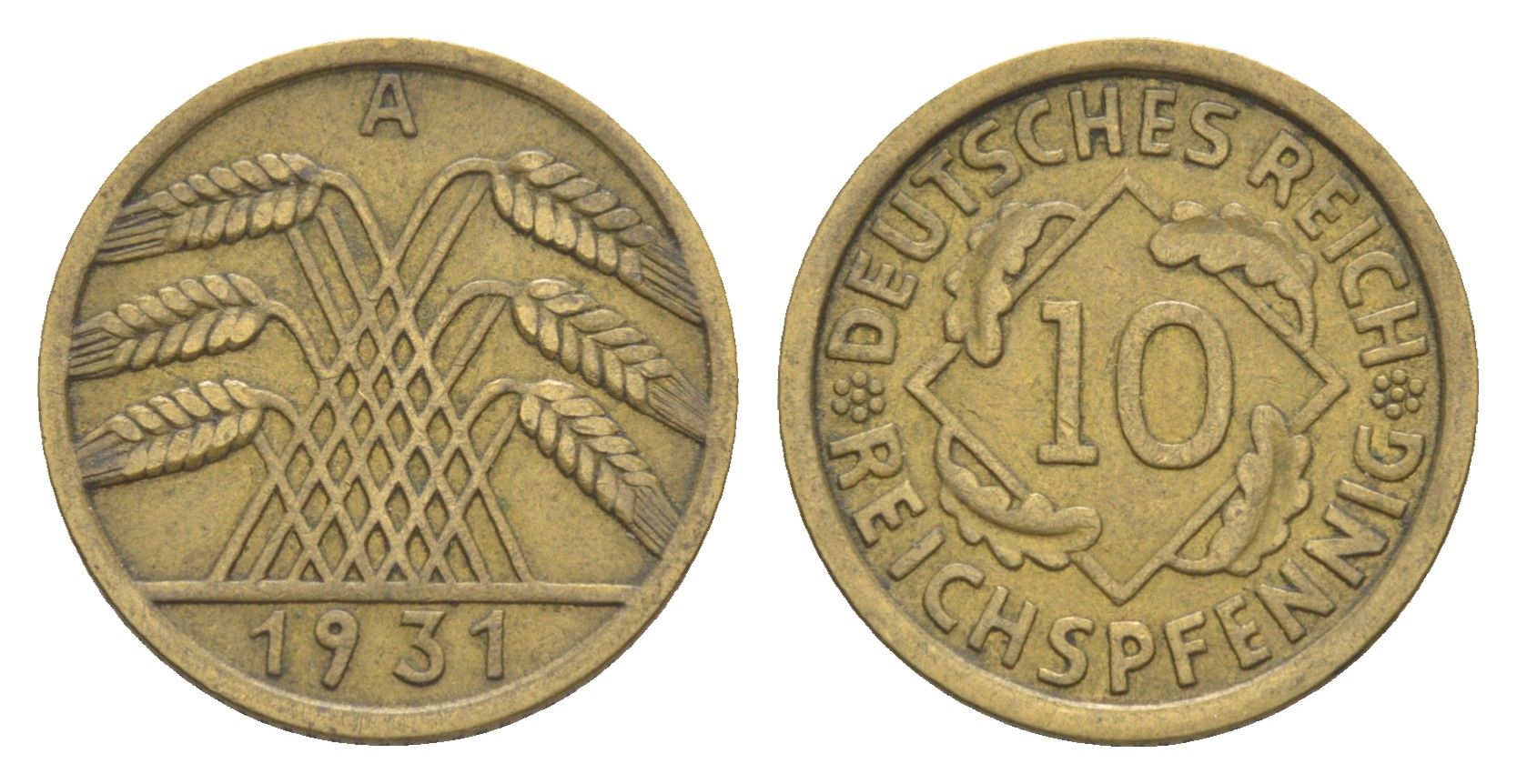 Германия 10 рейхспфеннигов 1931 A KM 40, J. 317 алюминиевая бронза 4549-831