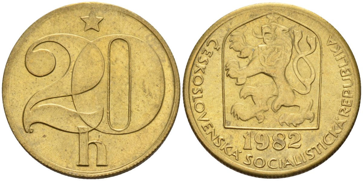 Чехословакия 20 геллеров 1982 KM 74 латунь 4152-839