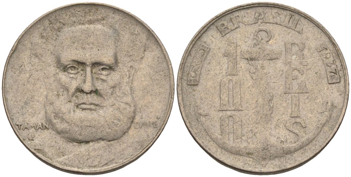 Бразилия 100 рейс 1937 Маркиз Тамандаре KM 536 медно-никель 4115-544