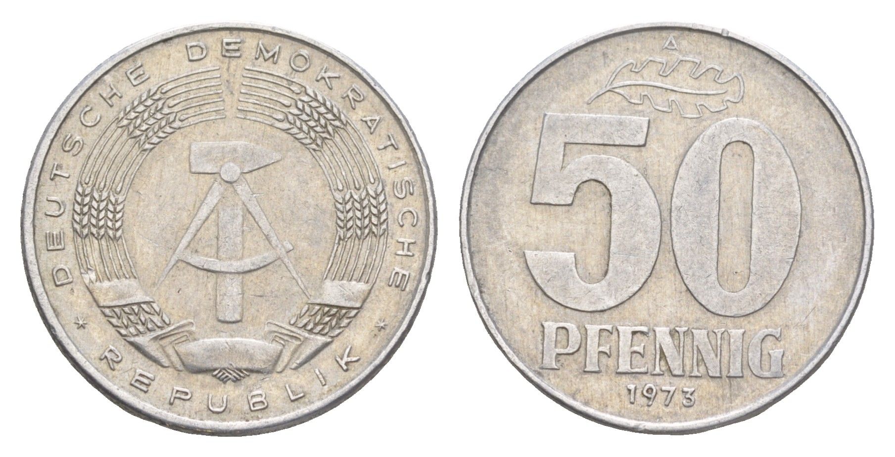 ГДР 50 пфеннигов 1973 A KM 12.2 алюминий 4648-1031