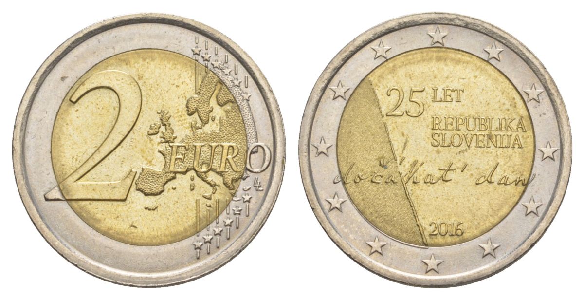 Словения 2 евро 2016 25 лет Независимости KM 126 биметалл UNC 4633-1041