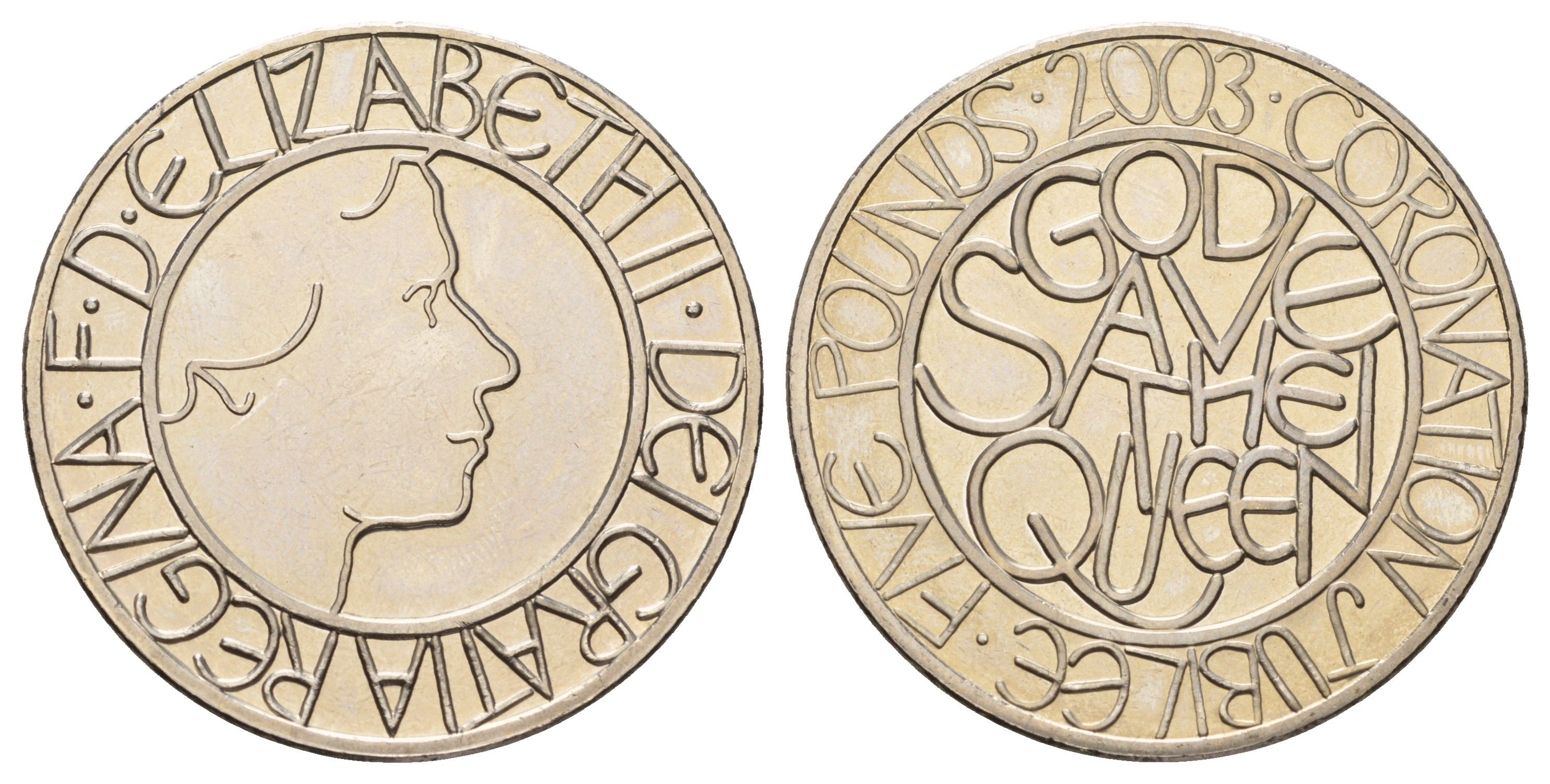 Великобритания 5 фунтов 2003 50 лет Коронации KM 1038, Spink L12 медно-никель UNC 4552-711