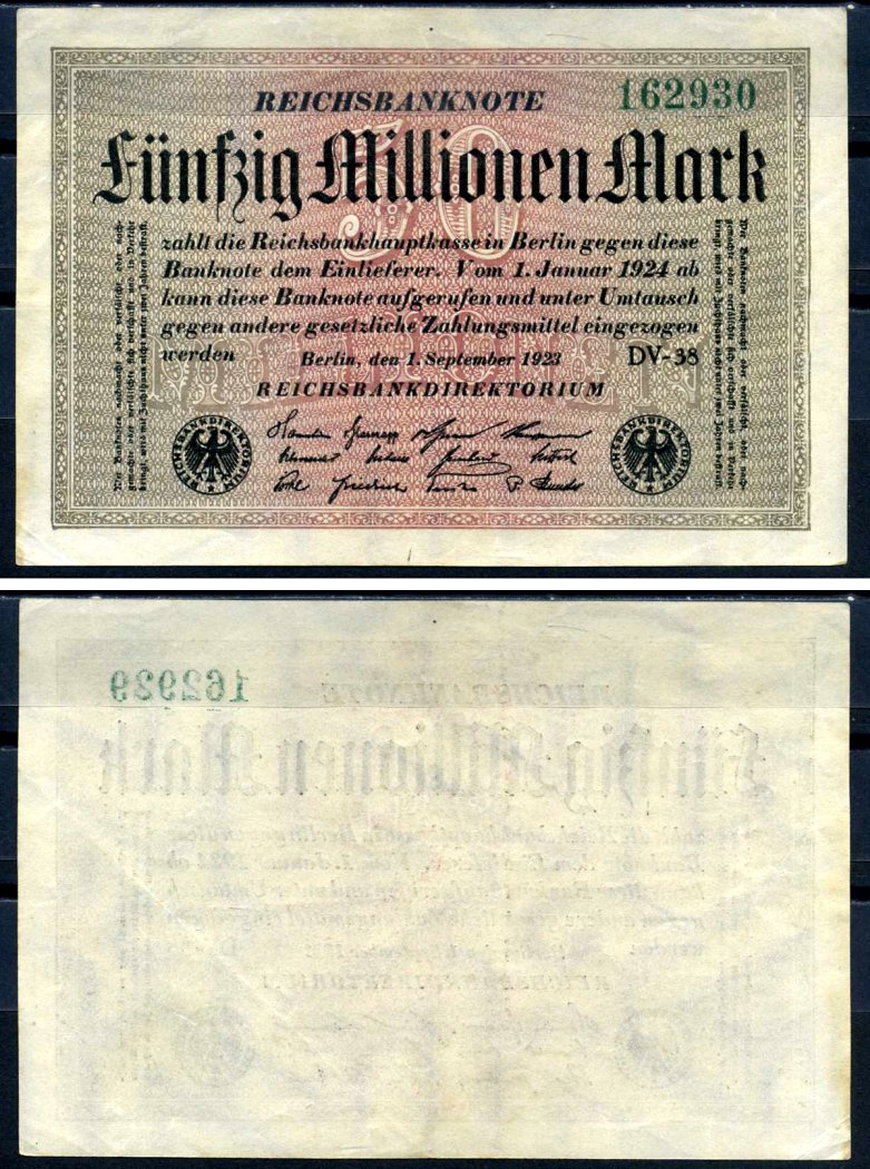 Германия 50000000 марок 1923 1 сентября 1923 Pick 109 b (1) бумага 7552-70-2-2