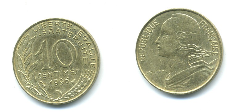 ФРАНЦИЯ 10 САНТИМОВ 1996 ТИП MARIANNE KM 929 медь алюминий никель 84-1647