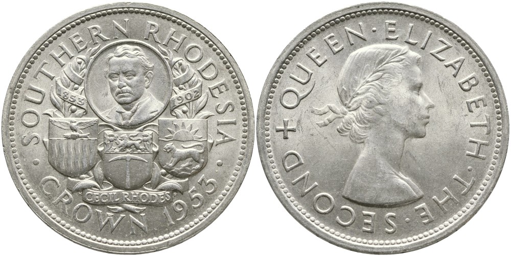 Британская Южная Родезия 1 крона 1953 Сесиль Родс (1853-1902) KM 27 серебро 000-000