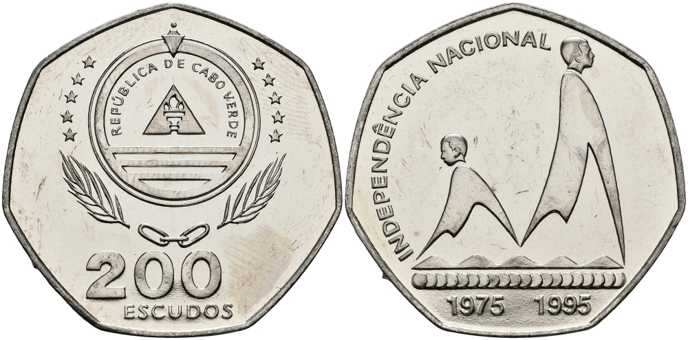 Кабо-Верде 200 эскудо 1995 20 лет независимости KM 35 медно-никель UNC 3333-946