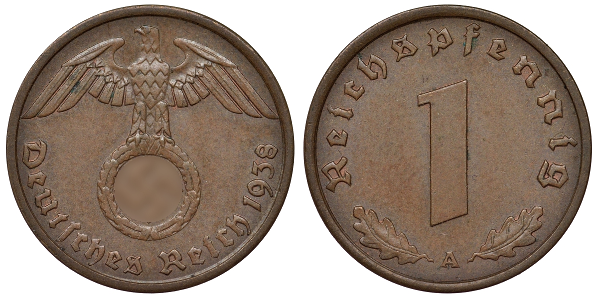 Германия 1 рейхспфенниг 1938 A KM 89, J. 361 бронза 4124-147