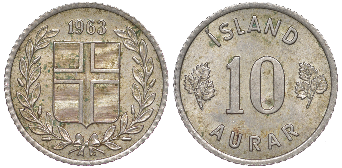 Исландия 10 эйре 1963 KM 10 медно-никель 4596-515