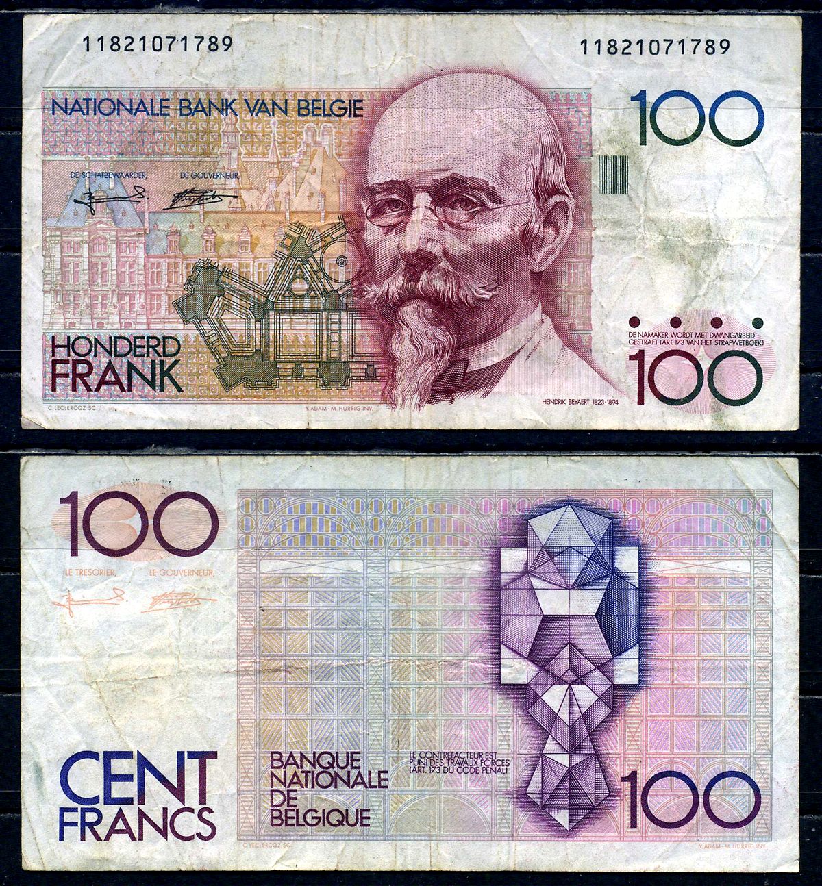 Бельгия 100 франков ND (1989-1994) Pick 142 a (7) бумага 7198-1-2-2