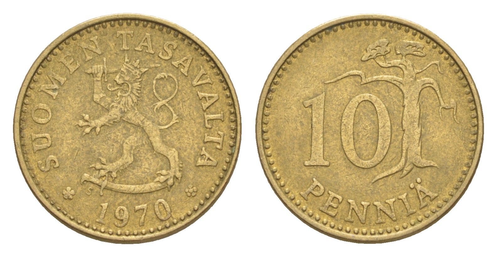 Финляндия 10 пенни 1970 KM 46 алюминиевая бронза 4647-329