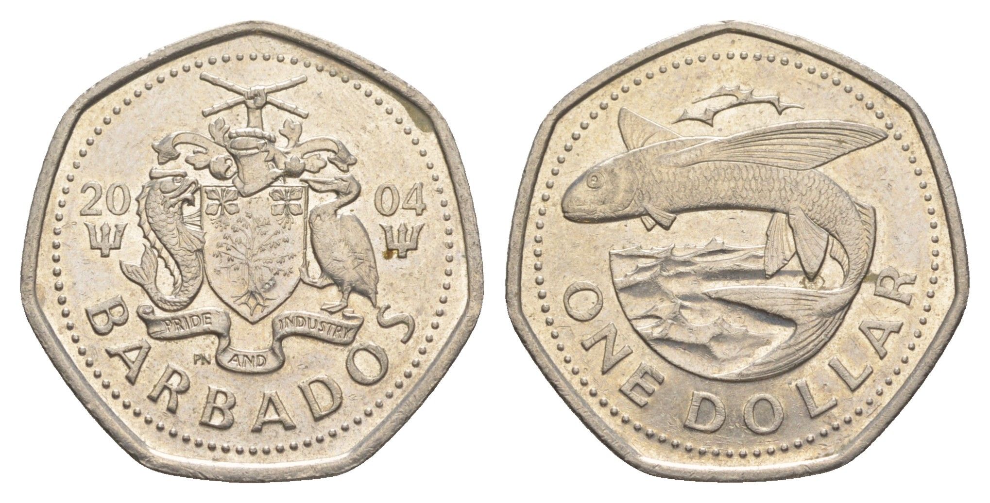 Барбадос 1 доллар 2004 летучая рыба KM 14.2 медно-никель UNC 4637-326