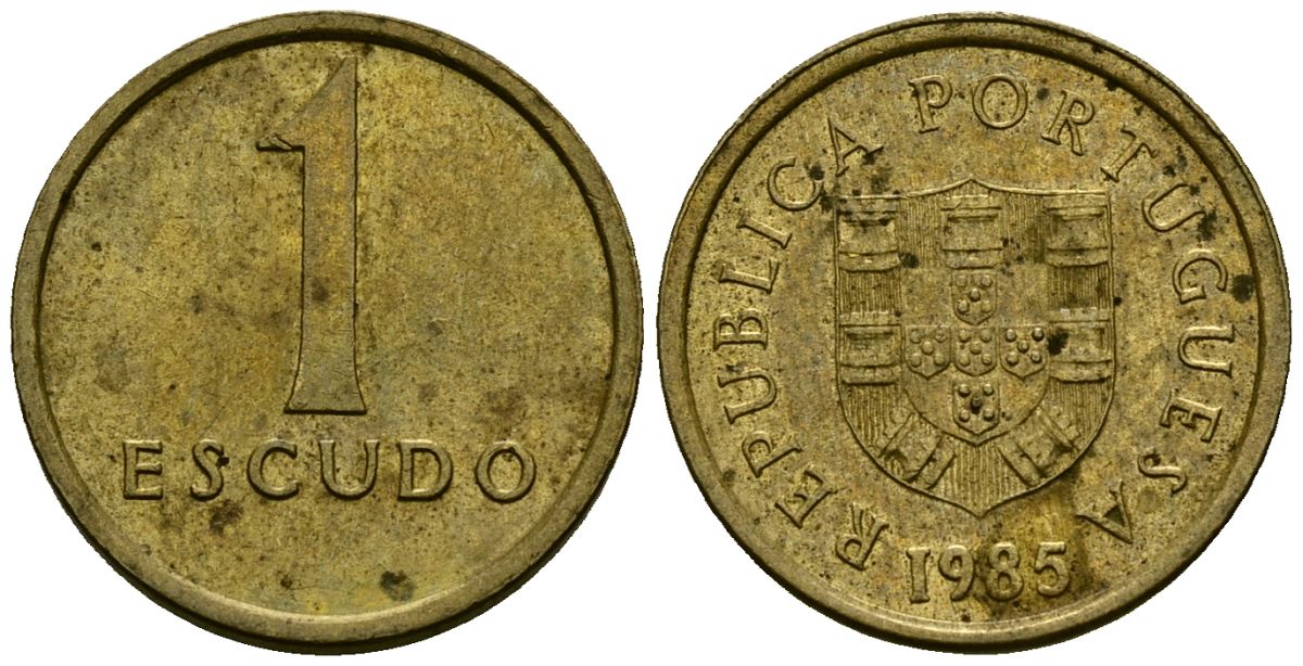 Португалия 1 эскудо 1985 KM 614 никель латунь 4164-1133