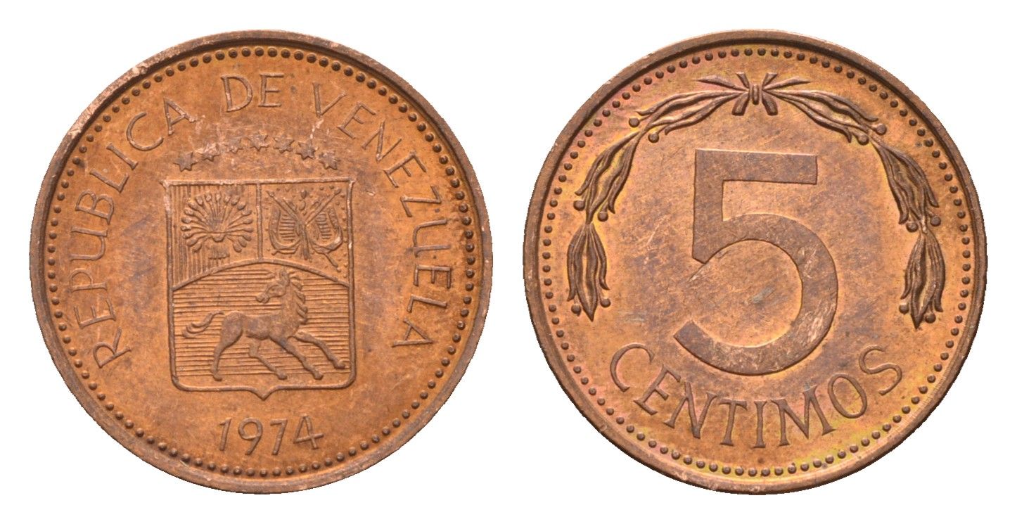 Венесуэла 5 сентимо 1974 Y 49 сталь плакированная медью 4669-336