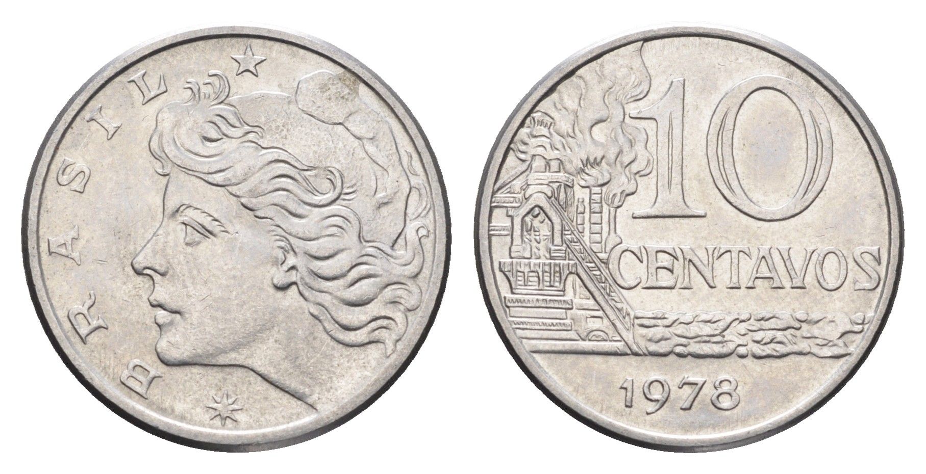 Бразилия 10 сентаво 1978 KM 578.1a нержавеющая сталь UNC 4663-525
