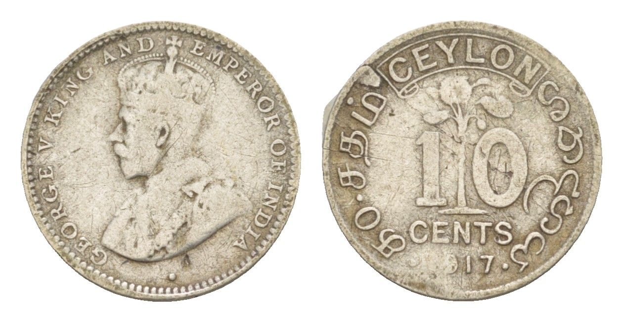 Цейлон 10 центов 1917 KM 104 серебро 4643-833
