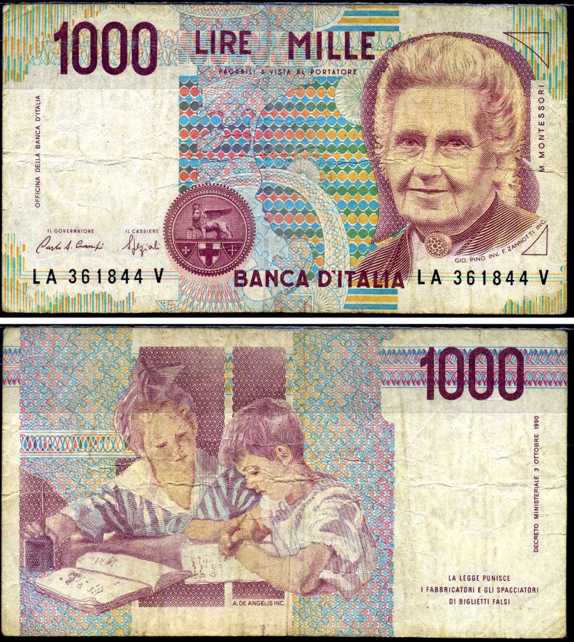 Италия 1000 лир 1990 Pick 114 a бумага 7486-72-1-1