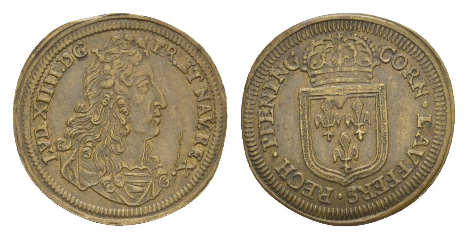 Нюрнберг счетный жетон XIX век Людовика XIV, диаметр 18,5 мм, вес 1,04 гр  латунь    1531-844