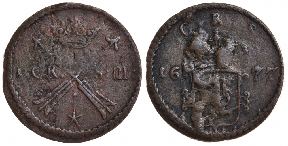 Швеция 1 эре 1677 Карл XI (1660-1697) KM 264a медь 1084-9-44