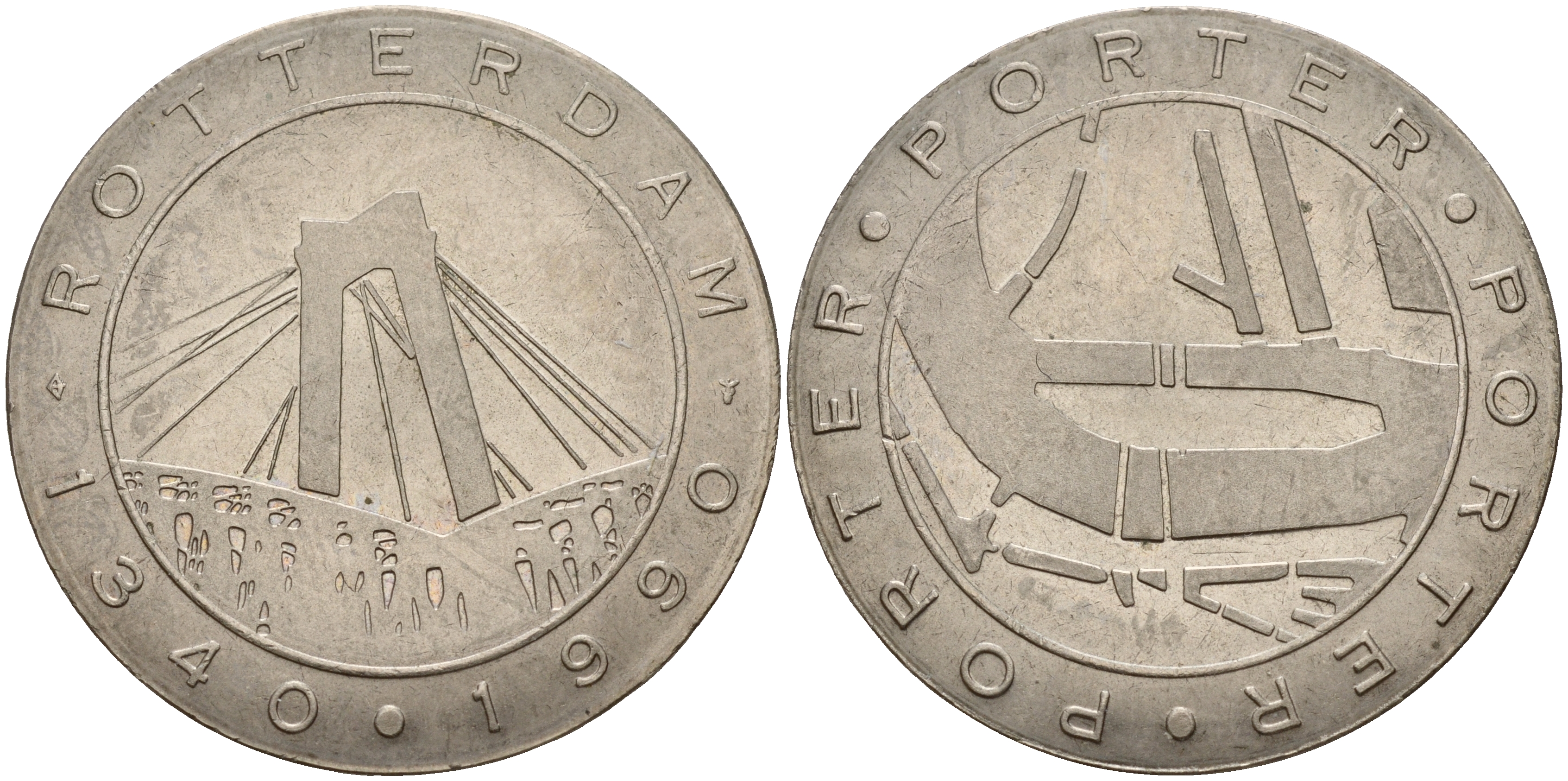 Нидерланды жетон 1990 650 лет Ротердаму 1340-1990 мост Портер KM  медно-никель    4599-633