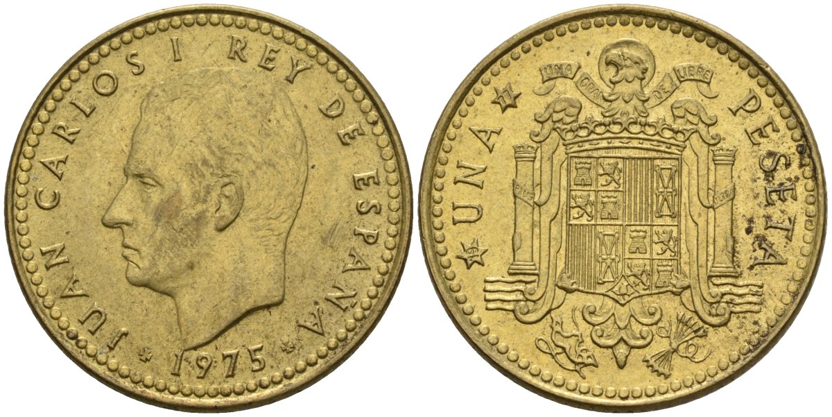Испания 1 песета 1975 (77) Хуан Карлос I (1975-2014) KM 806 алюминиевая бронза 4604-233