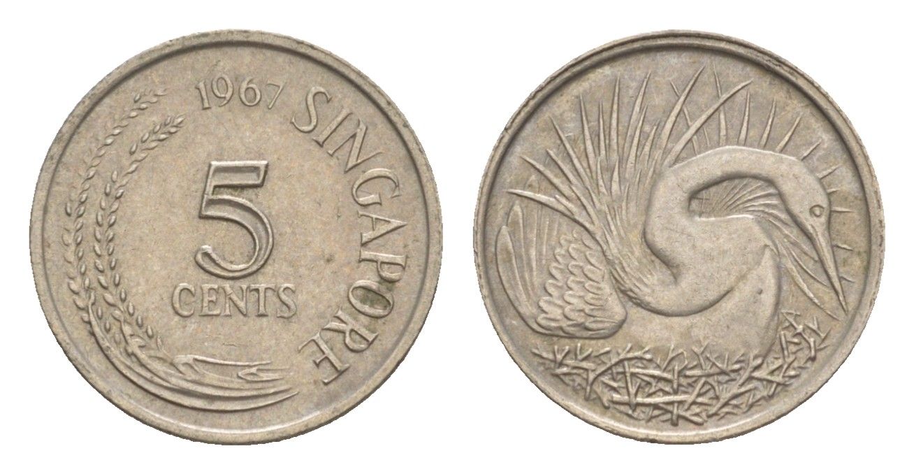 Сингапур 5 центов 1967 KM 2 медно-никель 4640-552