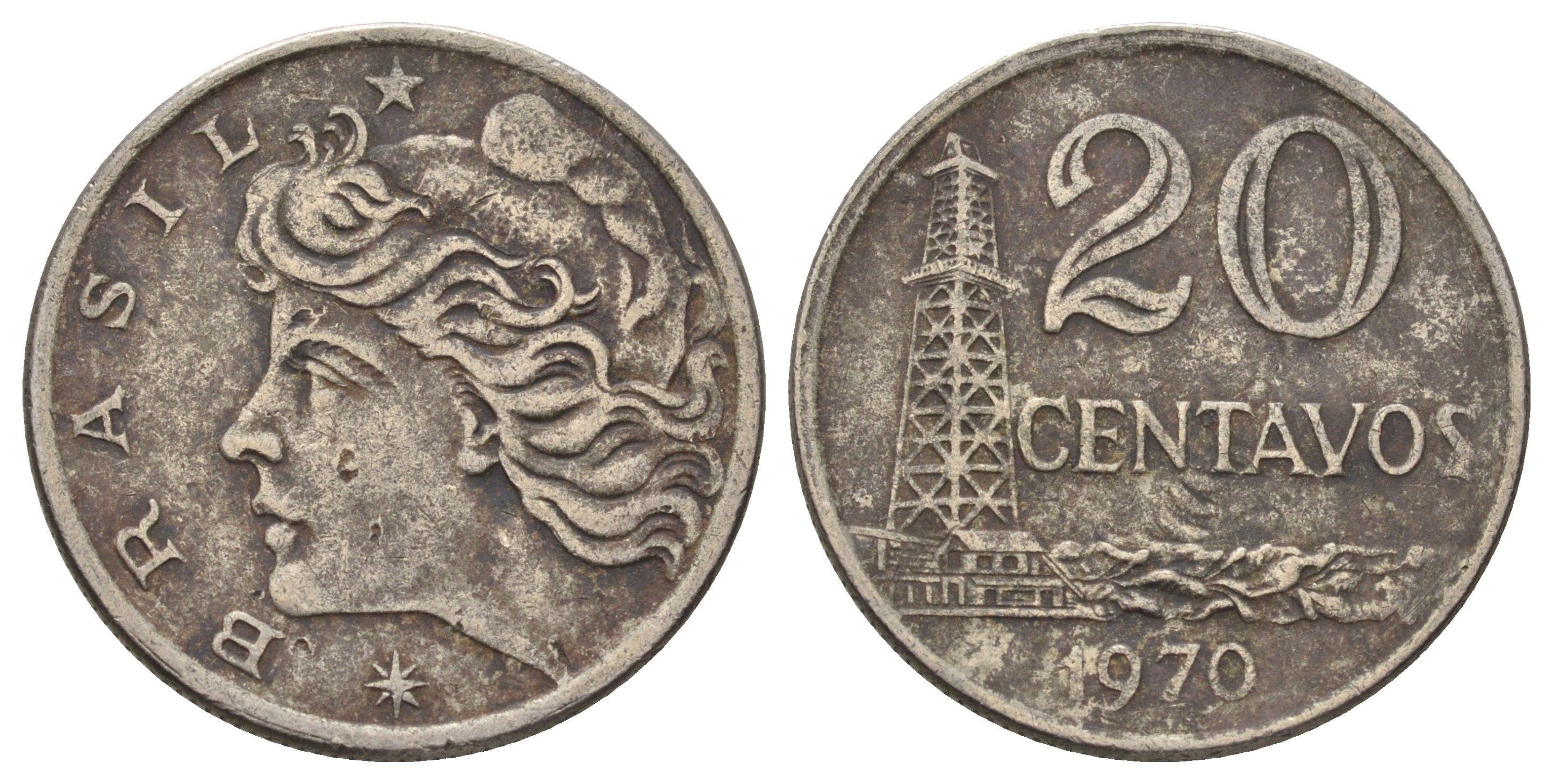 Бразилия 20 сентаво 1970 KM 579.2 медно-никель 4159-416