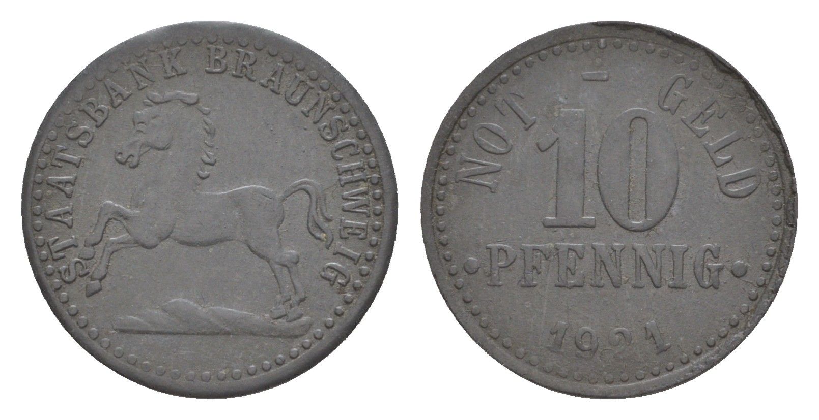 Брауншвейг 10 пфеннигов 1921 Funck 56.9, Men05 3477.3, Men18 4416.3 цинк 4636-953