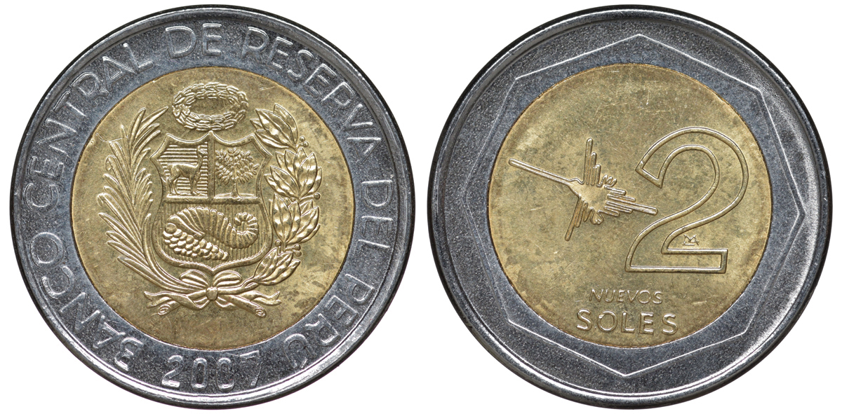 Перу 2 новых соля 2007 LIMA KM 313 биметалл UNC 4605-141