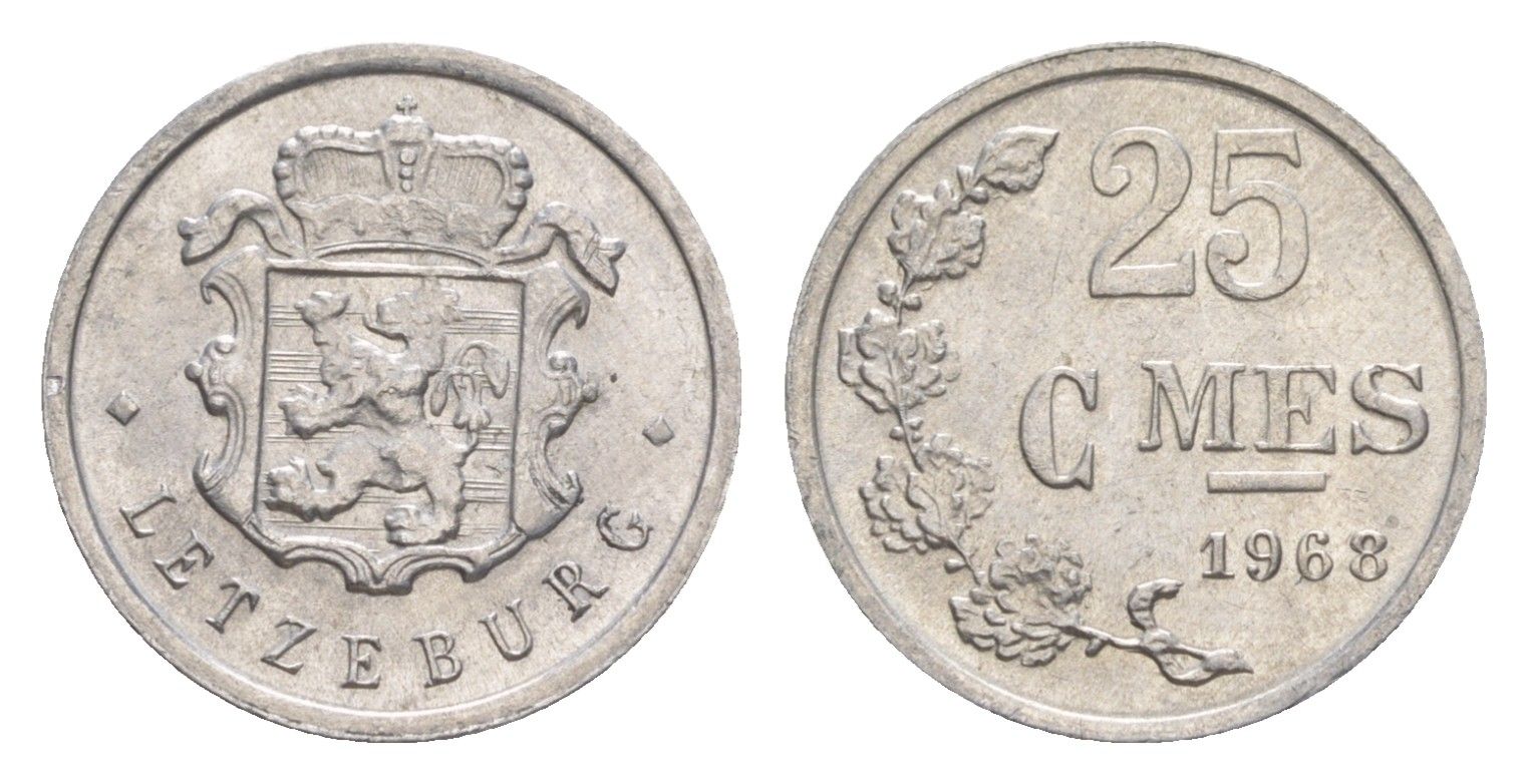 Люксембург 25 сантимов 1968 Герцог Жан (1964-1999) KM 45a алюминий 4643-525