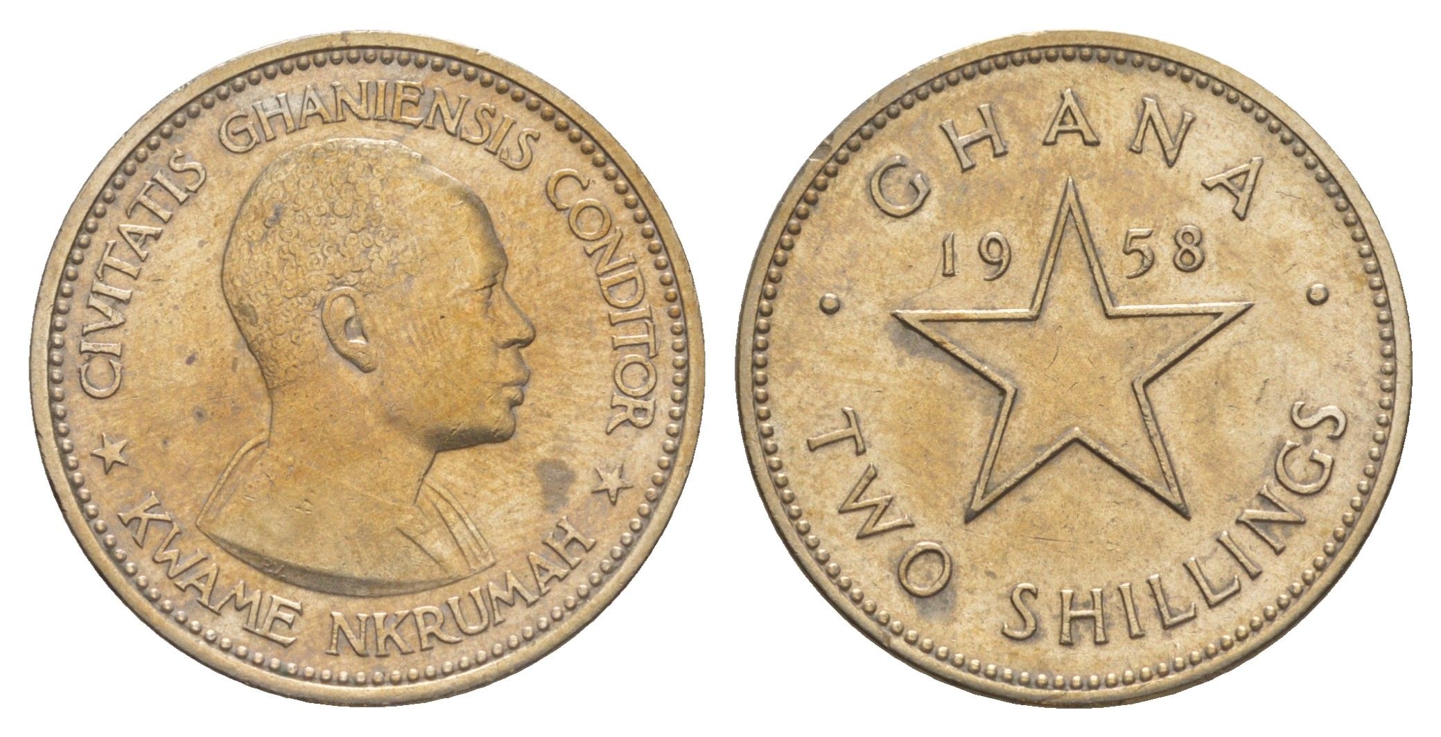 Гана 2 шиллинга 1958 Кваме Нкрума KM 6 медно-никель 4637-232