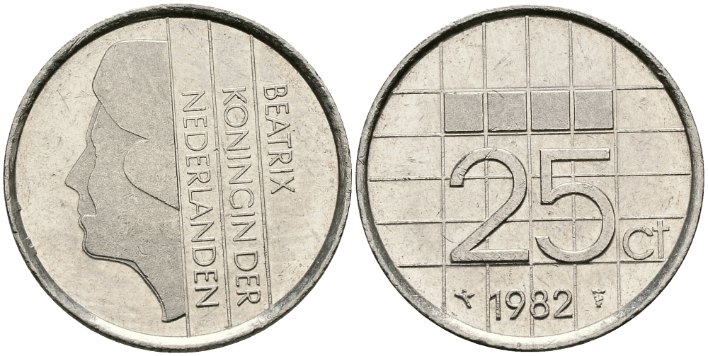 Нидерланды 25 центов 1982 Беатрикс (1980-2013) KM 204 никель 96-263