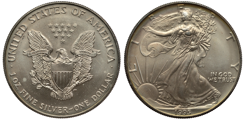 США 1 доллар 1995 шагающая свобода KM 273 серебро UNC 1084-6-13