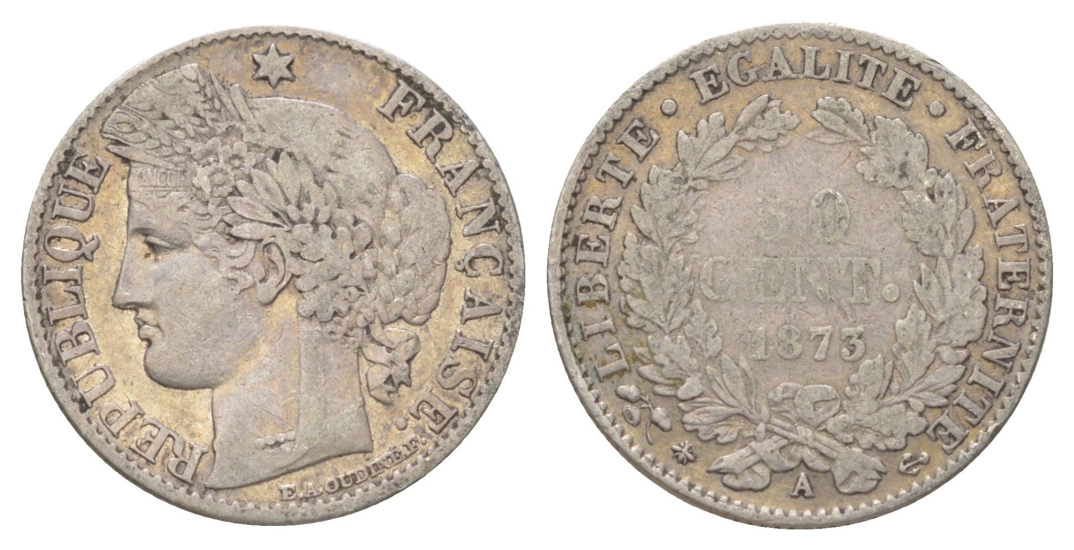 Франция 50 сантимов 1873 A KM 834 серебро 4623-1152