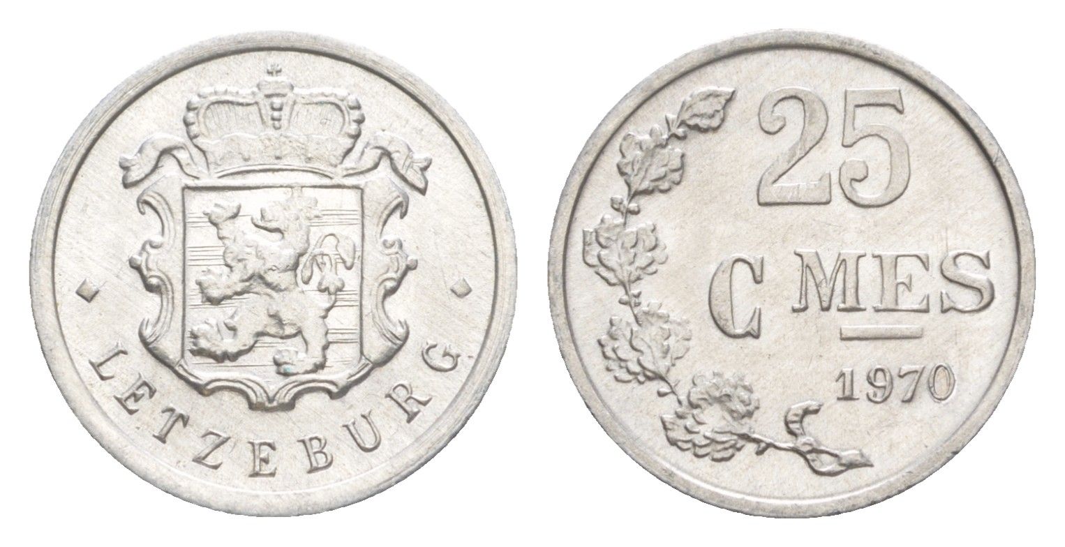 Люксембург 25 сантимов 1970 Герцог Жан (1964-1999) KM 45a алюминий 4643-429