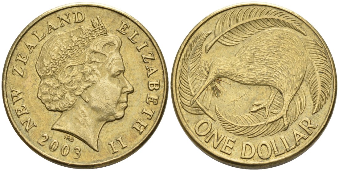Новая Зеландия 1 доллар 2003 Елизавета II (1952-2022), птица киви  KM 120 алюминиевая бронза 36-341